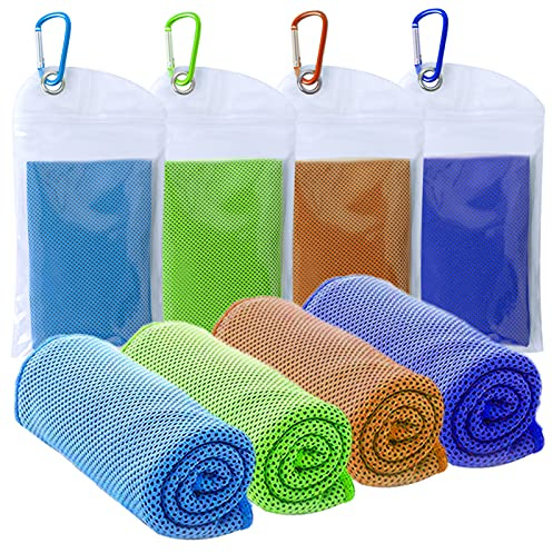 4 Packs Cooling Towel (40x12),Ice Towel,Soft Breathable Instant Towel,Microfiber Cool Towel for Yoga,Golf,Sport,Gym,Workout,Camping,Fitness,Outdoor &More Activities (Blue/Dark blue/Green/Orange)
