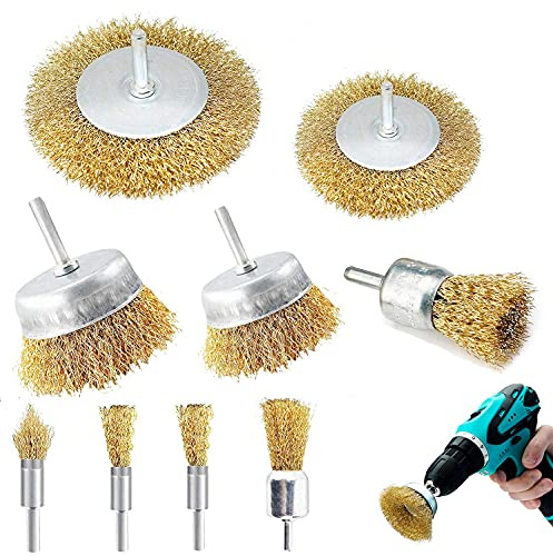 Taylor & Brown 9pc Wire Brushes Drills Set, Brass Coated Wire Brush Wheel, Cup Brush and Tube Brush Kit, 9 Sizes Metal Brushes with 1/4 Inch Shank for Cleaning Rust, Removing Paint and Cleaning Wood