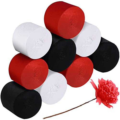 9 Rolls Crepe Paper Streamers Party Decorations 246 Yards in 3 Colors for Xmas Hanging Backdrops Party Decorations Christmas DIY Craft Supplies(Simple Style,Black, White, Red)