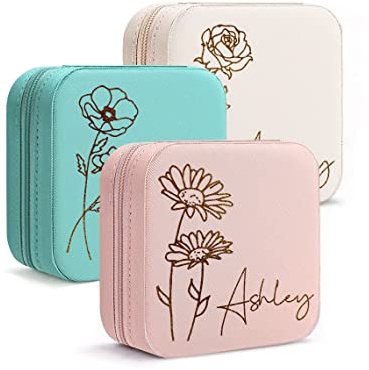 DayOfShe Joyero de viaje personalizado de cuero pequeño organizador de joyas para regalos de boda, propuesta, regalo de despedida de soltera para novia