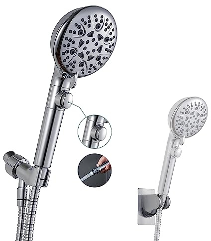 GwernKB Handheld Shower Head with On Off Switch 8-Mode High Pressure Showerhead with 79 Inches Extra-long Stainless Steel Hose and Bracket PLUS Extra Low-Reach Adhesive Wall Mount for Kids,Silver…