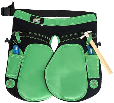 Equine Care Damen Farrier Schürze Chaps – 2 mm Rindsleder, 500 g/m² Leinwand, 58,4 cm Länge, verstellbare Taille (71,1–132,1 cm), beidhändige Messertaschen, Magnete und Schlaufen – Hufeisen & Hufeisen