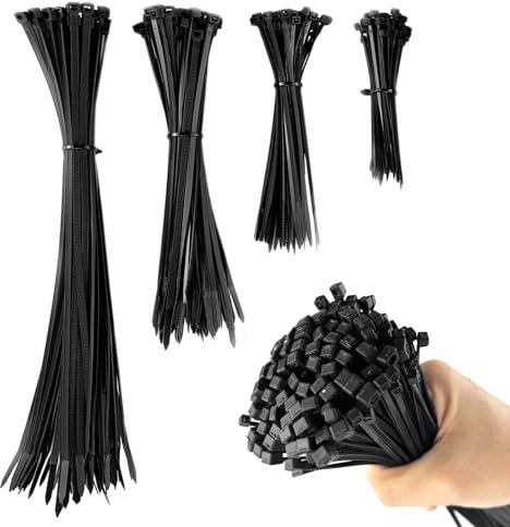 Nutabevr 200 Stück professionelle Kabelbinder Set, 100/150/200/300mm Premiumqualität Nylon Kabelbinder Schwarz, UV Beständig, Hitzebeständig, chemische resistenz, Heavy Duty Starke Cable Ties