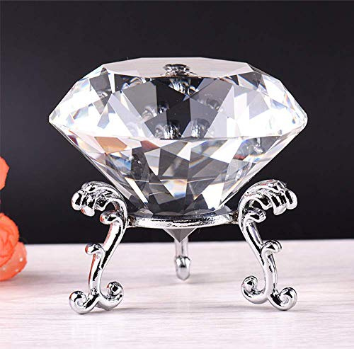 60MM(2.36) Crystal Diamond Paperweight with Silver Metal Base Stand, Diamond Shaped Crystal Jewel Paperweight Glass Gem Centerpieces Decoration for Home Office Wedding (Clear w/Metal Stand)