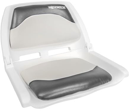 Waterside Captain Deluxe Allwetter Bootssitz mit Polster - Klappbarer, Ergonomischer Boat Seat für Langlebigen Komfort (weiß/dunkelgrau)