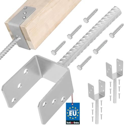 KOTARBAU® 2 pcs Support Poteau à Sceller - Acier Galvanisé - 81 mm - Argent - Pied de Poteau Bois - avec Ancrage Béton - Embase Robuste pour Clôture Jardin Terrasse