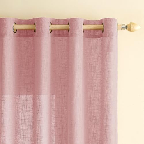 EMEMA Tende Lino Trasparente con Occhielli Tenda a Traslucido Tende Moderne a Vela per Porte Balcone Adatte per Soggiorno Camera da Letto 2 Pannelli 140x260 cm Rosa