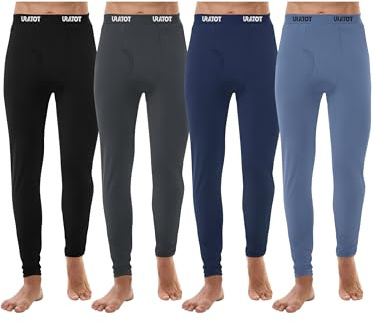 URATOT Men's Thermal Underwear Bottom Fleece Long Johns for Men Soft Warm Base Layer Thermal Pants for Cold Weather (US, Alpha, Small, Regular, Regular, 4, Black, Navy, Dark Grey, Heather Blue)