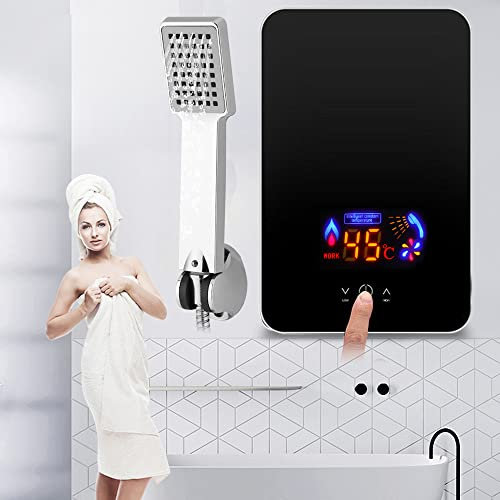 Charocean 6500W Mini Durchlauferhitzer Dusche 230v Küche Elektrische Warmwasserbereiter with Duschdüse, Tankless Dusche Heißwassersystem mit Bad Dusche Kit, für Badezimmer Küche (Schwarz)