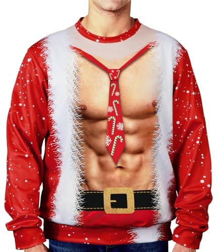 TAGVO Jul-skjortor för män, 3D-tryckta jultröjor med mönster, avslappnad långärmad julskjorta, toppar, storlekar M–5XL, XXL