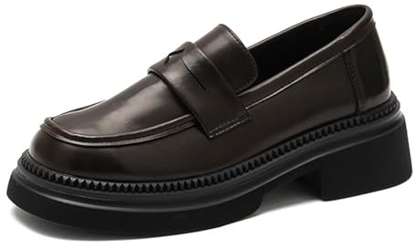 WYGGD Mocassins à Plateforme pour Femmes pour Le Bureau et Les Affaires, Petite Taille Chaussures en Cuir Marron d'automne avec Semelle épaisse et tête Ronde,Brown-34
