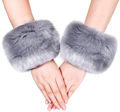 Cosysparks Päls armband, fuskpäls kort handledsband ring, mjuk vinter päls armvärmare ärmar för kvinnor (grå), Grå, 28-30cm