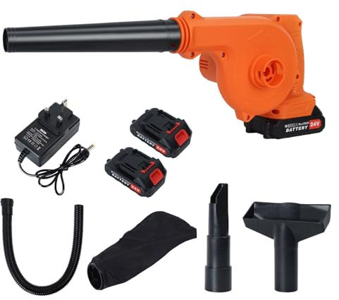 loyliawa Leaf Blower, Electric Leaf Blower, Leaf Blower Cordless with 2 Batteries and 1 Charger, 21V Battery Powered Leaf Blowers for Town Care, Patio, Blowing Leaves and Snow Orange