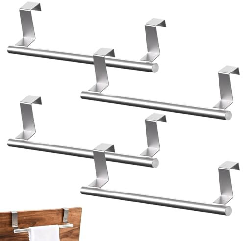 4 Pezzi Porta Asciugamani da Appendere, 24cm Porta Asciugamani Cucina da Appendere Senza Forare Appendi Strofinacci Cucina, Porta Strofinacci Cucina, Barra Canovaccio per Porta per Cucina Bagno