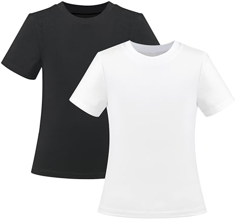 Sunny Fashion Lot de 2 Filles T-Shirt Noir Blanc Basique Coton Confortable Branché Maison 11-12 Ans