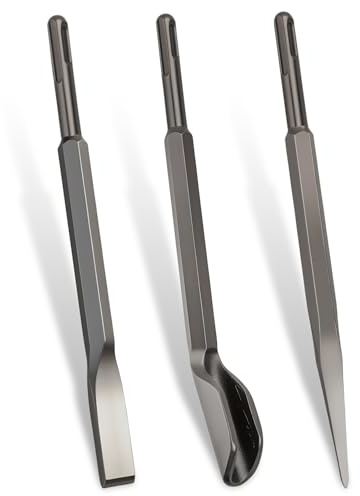 msymsyu SDS-PLUS Lot de 3 burins à canal 14 x 230 mm Burin plat et burin pointu 22 x 82 x 250 mm Matériau en acier super dur pour travaux de burinage béton, briques et surfaces similaires