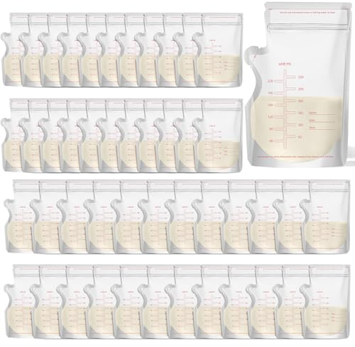 elzle Sachet Conservation Lait Maternel 250 ml, 55 Pcs Sacs de Conservation pour lait Maternel pour Réfrigérateur ou Congélateur, Étiquettes Inscriptibles pour les Mères qui Allaitent