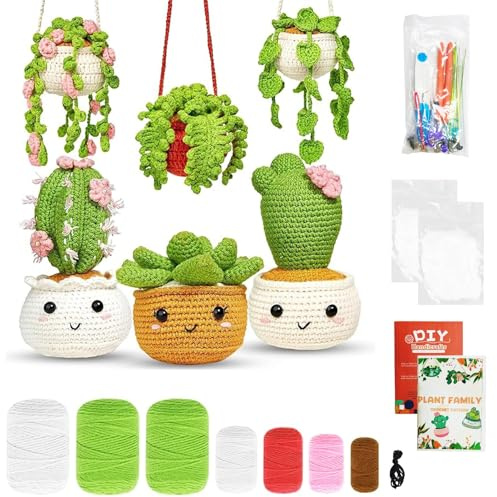 FARYODI kit di avvio per principianti di uncinetto, kit di cactus per lavori manuali, kit di avvio per uncinetto con ferri, lana, imbottitura, marcatori per uncinetto, kit fai-da-te per