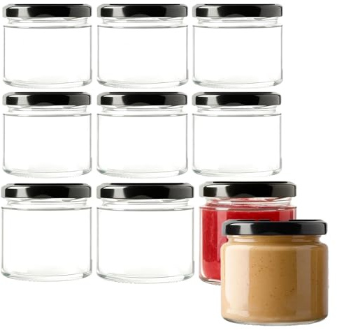 Colrid Lote de 10 Frascos de Vidrio 150ml con Tapas - Herméticos & Lavavaportes, Adecuados como Tarro de Conservas y Fermentación, para Mermelada, Yogur (10, Transparente, 150 ML)