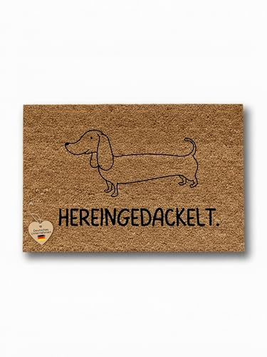 Bärenfreunde Kokosmatte Fußmatte personalisiert, Geschenk zur Hochzeit, indiduelle Hochzeitsgeschenke, Geschenke zum Einzum und Umzug mit individuellem Namen (Hereingedackelt, 40x60 cm)