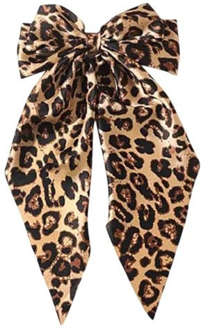 Nœuds à cheveux à imprimé léopard pour femme – pinces à cheveux avec grande pince à ruban avec en satin pour boucles, cheveux lisses et épais, élégant