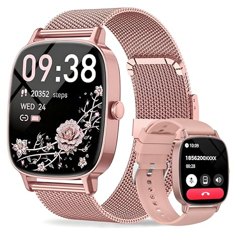 coioc Montre Connectée Femme avec Fonction Téléphone, Écran HD 1,85 Pouce, 120+ Modes Sportifs, IP68 Étanche Détection Fréquence Cardiaque, Moniteur De Sommeil pour iOS Android, 2 Bracelets-Rose