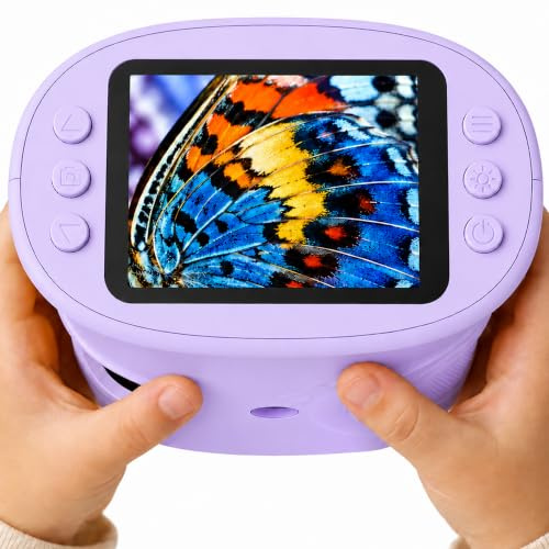 Kids Handheld Digital Microscope with 2 Inch Screen, Portable Pocket Microscope for Children, USB Rechargeable Mini Science Explorer with Photo Video Function for Boys Girls Age 5-12-Purple