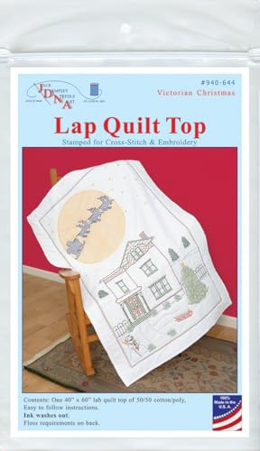 Stamped White Lap Quilt Top 38X58-Victorian Christmas