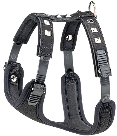 Ferplast Hundegeschirr kleine Hunde Giotto Luxor SMALL, aus echtem Leder mit silbernen Nieten, Halsumfang: 31-39 cm, Brustumfang: 44-52 cm, Schwarz