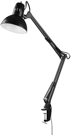 Globe Electric 56963 31.5 Multi-Joint Desk Lamp with Metal Clamp, Black, On/Off Rotary Switch on Shade, Partially Adjustable Swing Arm, Home Essentials, Reading Light, Office Décor