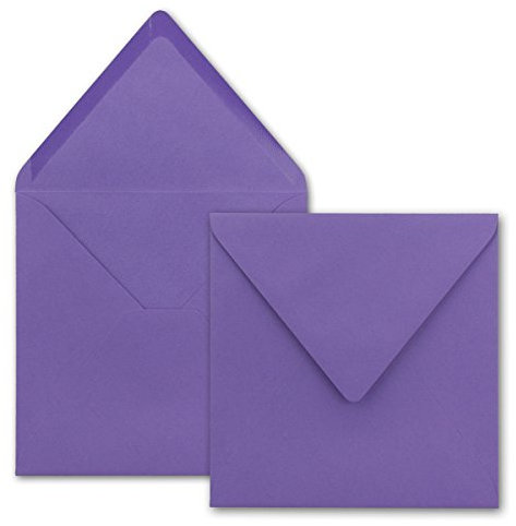 50x Quadratische Briefumschläge in Violett - 15,5 x 15,5 cm - ohne Fenster, mit Nassklebung - 110 g/m² - Für Einladungskarten zu Hochzeit, Geburtstag und mehr - Serie FarbenFroh