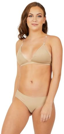 Capezio Women's Deep Neck Clear Back Bra, Nude, Small