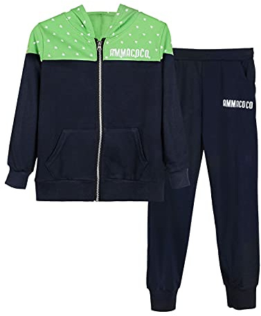 L PATTERN Kinder Jungen 2tlg Jogginganzug Trainingsanzug Sportanzug Freizeitanzug Outfit-Set Bekleidungsset Zweiteiler(Sweatshirt+Sweathose), Grün + Dunkelblau, 134-140