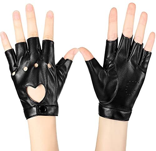 Sintege Punk Demi Gants Femmes Punk Demi Doigt Gants Ceinture Demi Doigt PU Cuir Performance Gants Évider Mitaines