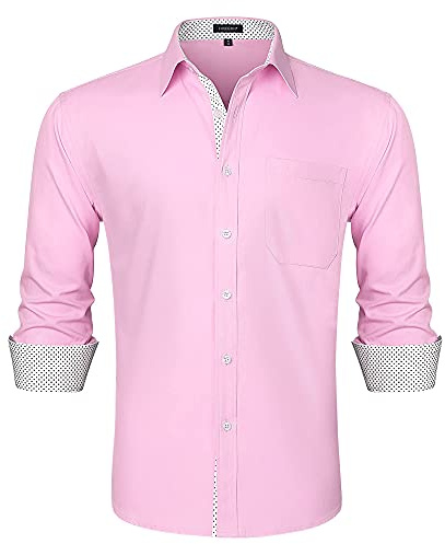 HISDERN Camisas Manga Larga para Hombres Formal Elegante Clásica Camisa de Algodon Camisas Casual para Hombre
