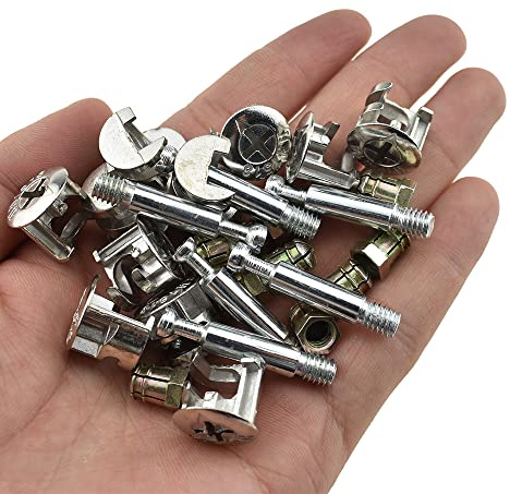 Hahiyo Furniture Connector Cam Lock Fittings Dowel Flat Back Fastener Table Side Knock Down with Pre-Inserted Bolt Nut Rock Solid Fit Hole Properly Good Grab for Drawer Dresser Cabinet 11Sets 14x16mm