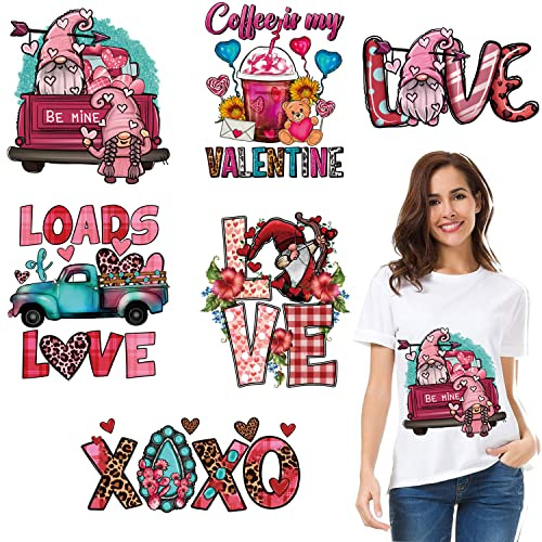 6Pcs Valentine's Day Iron on Transfer Stickers T Shirt, Decals Heat Transfer Design, Iron on Vinyl Patches, HTV Iron on Transfer Paper for Clothing Backpack Hat DIY Decoration Supplies(Washable)…