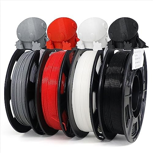 YOUSU Filament d'imprimante 3D Multicolore Paquet, PLA+ Filament 1.75mm, 1kg, 4 Packs Bobines de 250g, Noir+Blanc+Gris+Rouge