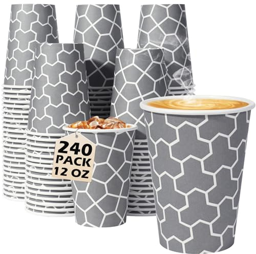 Huifany Coffee Cups 12 oz Paper Cups 240 Pack, Disposable Coffee Cups 12 oz Hot Cup, Disposable Cups Paper Insulated Cup for Cold Hot Drinks