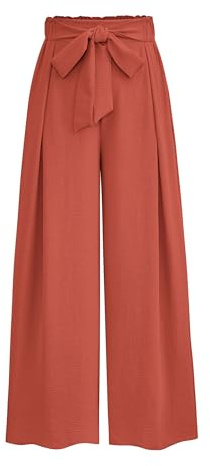 PRETTYGARDEN Women's Wide Leg Work Pants Business Casual High Waisted Loose Palazzo Trouser Summer Clothes (Orange,Large)