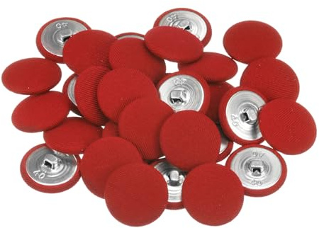 QUARKZMAN 30 Pezzi 40L Bottone Rivestito in Tessuto 25mm Bottoni da Cucito Rotondi con Gambo in Metallo per Abiti Abito Camicette Jeans Accessori per Cucire Eleganti, Rosso