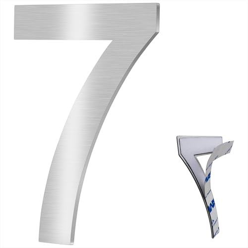 XYL HC 3 Inch Premium Stainless Steel House Numbers, Mailbox Numbers, Super Strong Self-Adhesive Metal Address Numbers, Suitable For Number Signs In Hotels, Apartments, And Courtyards (Silver 7)