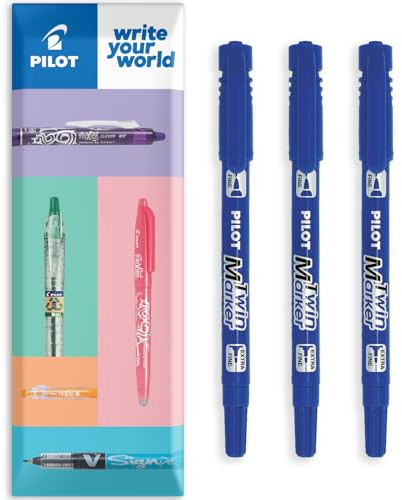 Pilot Lot de 3 marqueurs permanents 2 en 1 à double pointe fine et extra fine - Gamme Begreen 76 % recyclé (bleu)