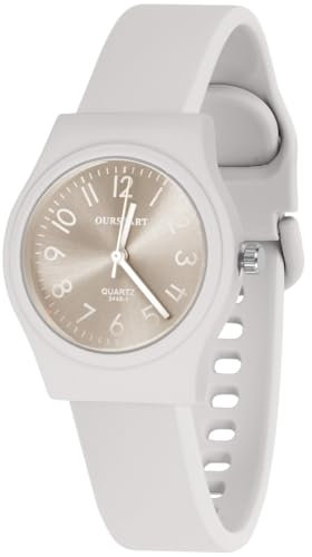 OFFCUP Damenuhr, Damen Analog Quarz Uhr mit Silikon Armband, Uhren Damen Sportlich Elegant Casual Armbanduhr Krankenschwester Quarzuhr Farbe Buntfarbig, 3 Zeiger, 38 mm Gehäusegröße-Hellgraues