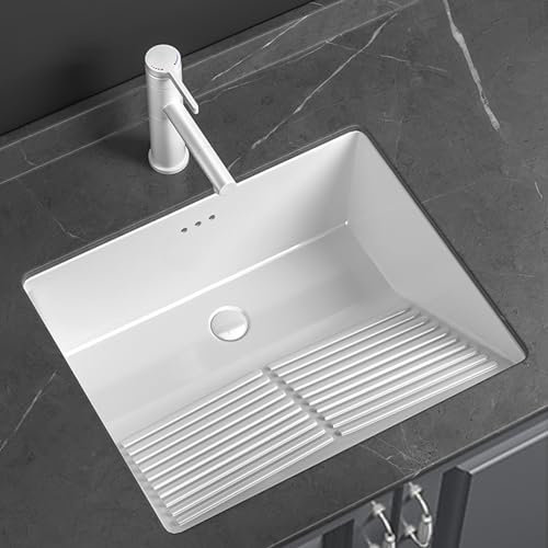 Generisch Unterbauwaschbecken aus Keramik fürs Badezimmer mit Waschbrett, quadratisches Waschbecken, Unterbauwaschbecken mit Überlauf, (Größe: 55,5 x 46)