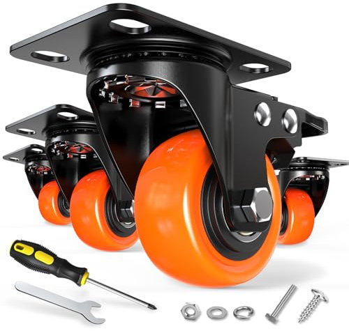 KOSTANZO 50 mm Lot de 4 roulettes pivotantes pour Meuble avec Frein - Jusqu'à 250 kg - 360 Degrés Roulettes Charge Lourde avec Vis