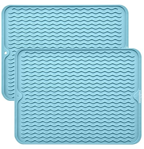 Cubiboo TM Tappetino Scolapiatti Silicone, 40 cm × 30 cm Tappetino Drenante per Cucina, Tappeto Scolapiatti Cucina, Tappetino Drenante in Silicone per Cucine, Lavandini e Bagni (2, Turchese)