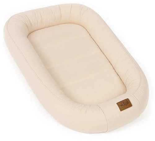 PaLulli® Nid pour bébé extra large 100 x 60 cm en coton - Nid douillet réversible pour bébé - Fabriqué à la main, respirant et sûr (beige)