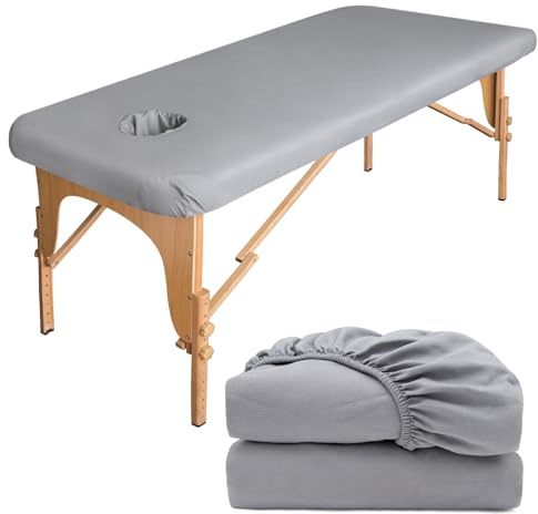 Luriseminger 2 st skyddsöverdrag med ansiktshål för massagesäng, 70 x 190 cm vattentätt estetiskt överkast med elastiskt, tvättbart stolskydd för massagesäng (grå)