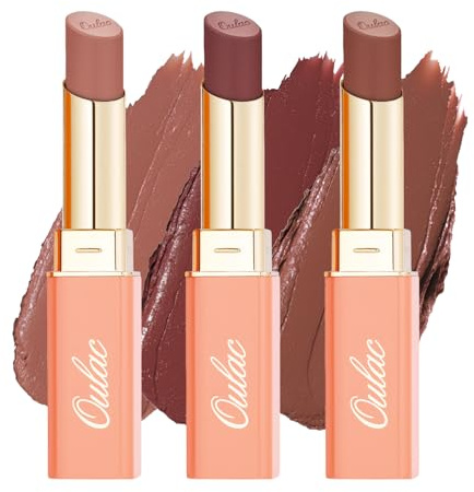 Oulac Satin Matte Lipstick Set - Long Lasting Lip Stick Kit, Full Coverage with Smooth Cream Texture Lip Colour, Moisturizing & Weightless Formula Lip Makeup, Vegan, 4.3g (11+14+15)